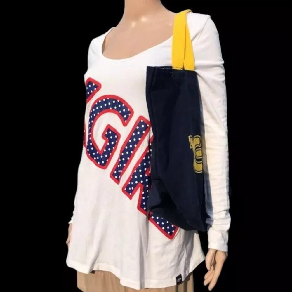 X-GIRL Long Sleeve Shirt White Logo Cotton T-Shirt Size M L & Tote Bag